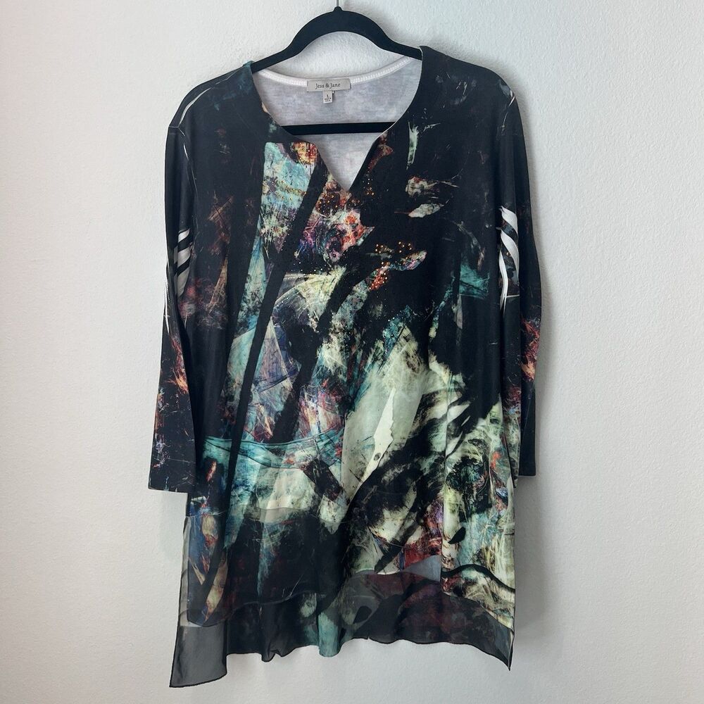 Jess And Jane Tunic Top Large Black Embellished Artsy Lagenlook Bohemian Party